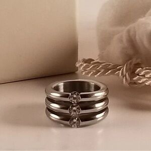 Unique triple stacked Sterling Silver Ring with extra quality CZ stones